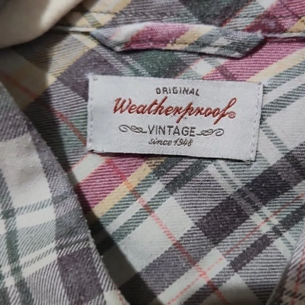 Weatherproof Shirt Mens Large Vintage Fisher Beer Plaid Button Up